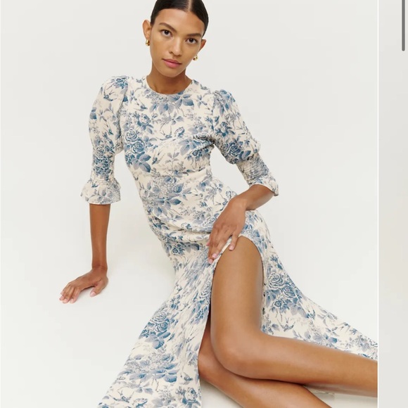 Reformation Blue and Cream Floral Dress